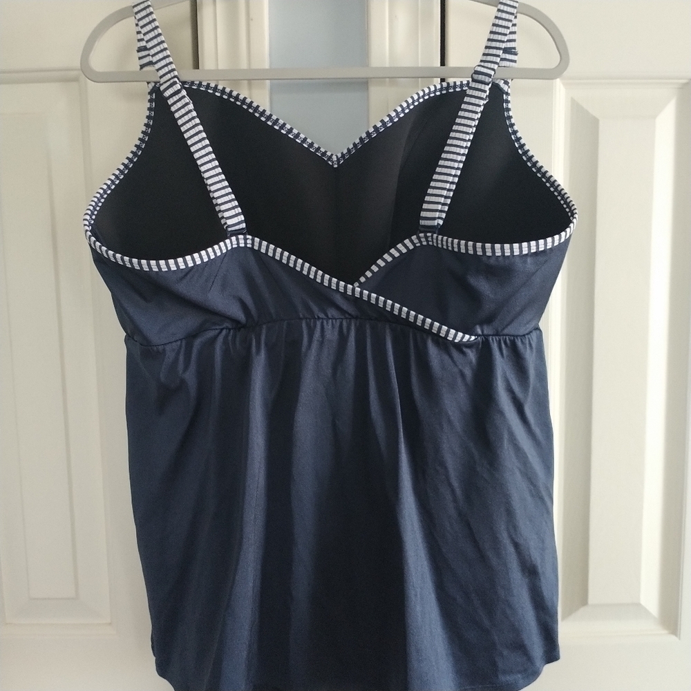 CACIQUE Navy Ruffle Tiered Tankini Top Swim 18 - Picture 2 of 8